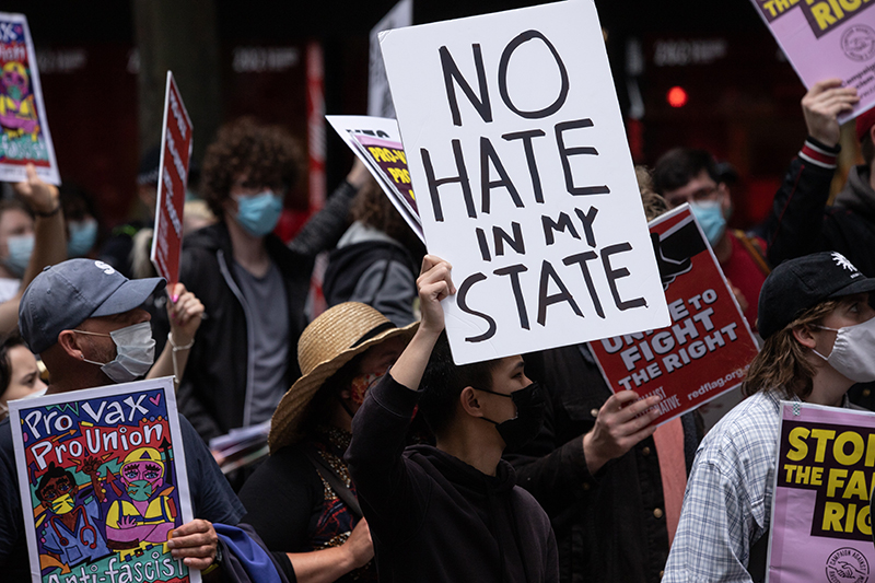 Photo of a person at a protest.