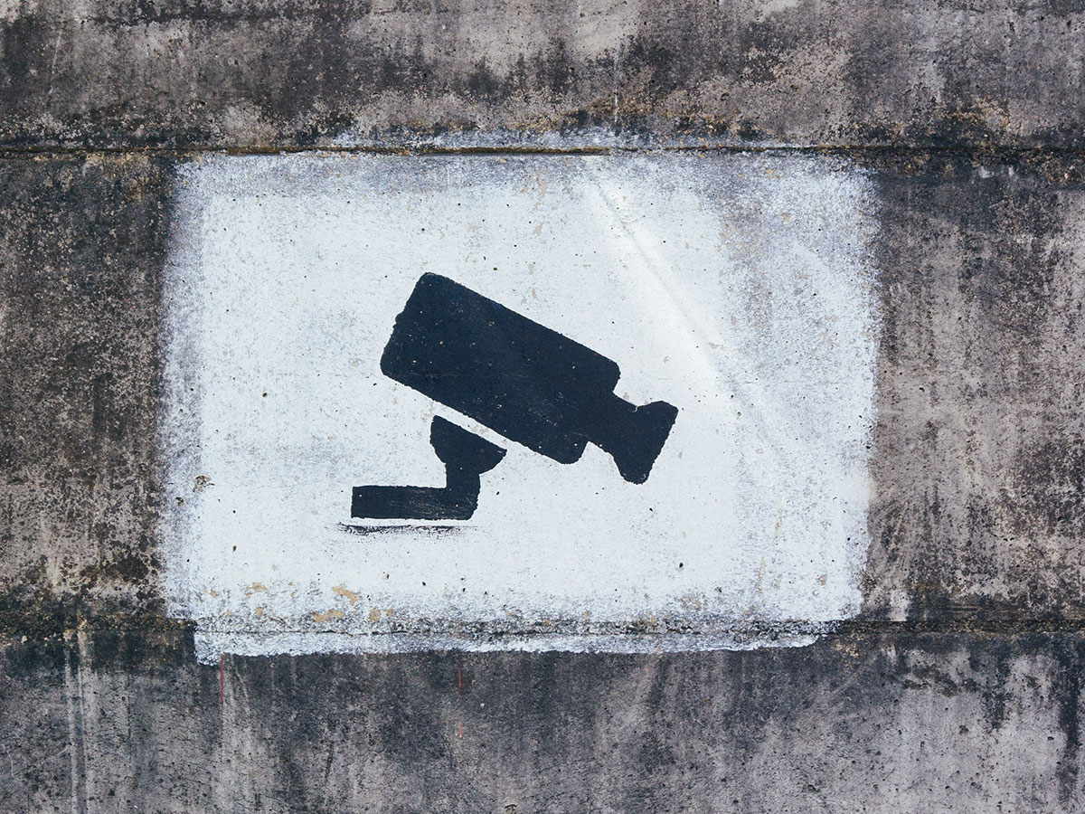A photo of an illustrated security camera.